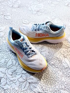 Hoka Bondi 8 Summer Song Country Air Cushioned Running  Shoes Blue Yellow Sz 9❤️